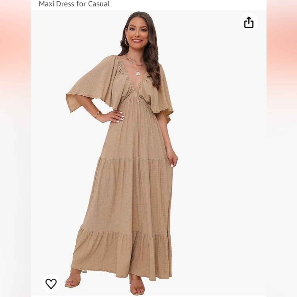 Women's Summer V-Neck, Tiered Silhouette with Flutter Sleeves Maxi Dress new